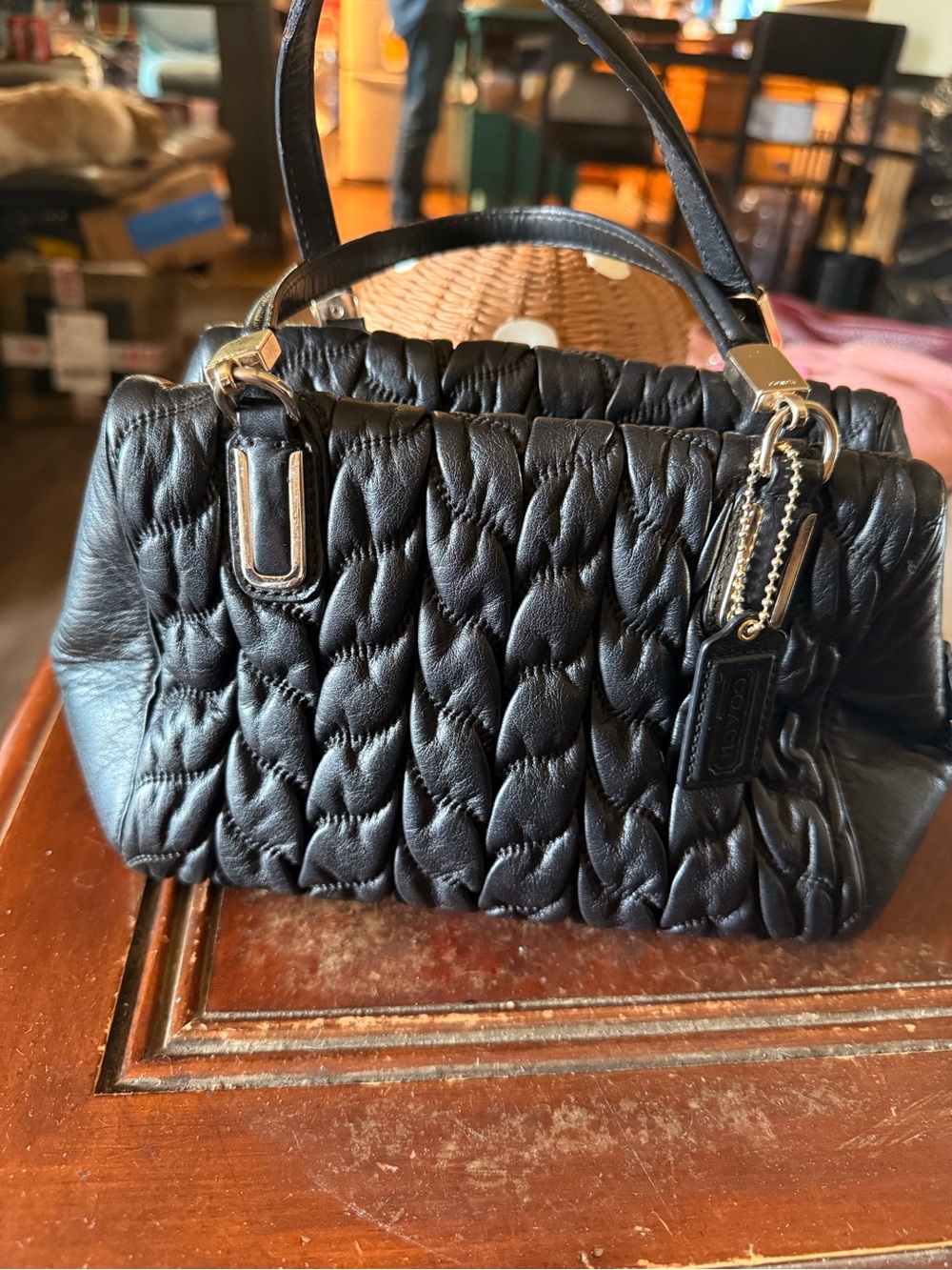 Coach Madison Madeline Black Quilted Leather Top-Handle Satchel with Tag
